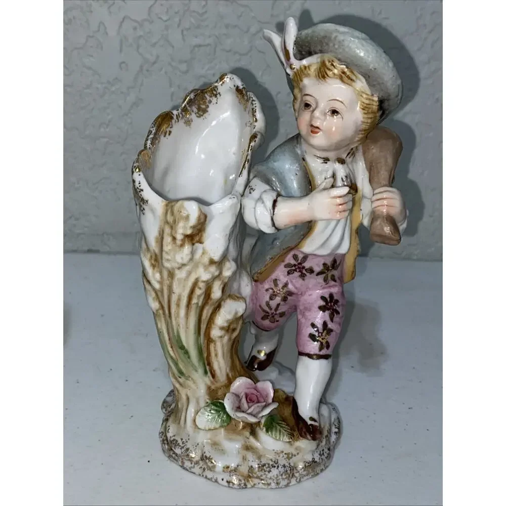 VTG Small Flower Floral Vases Set Of 2 UCAGCO Ceramics‎ Japan Boy Girl Travelers